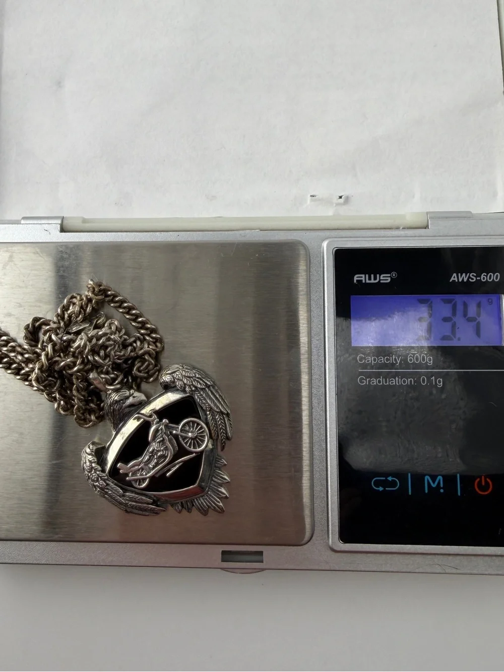 Vintage Silver Eagle Motorcycle Pendant Necklace - Black Accent Men’s Womens